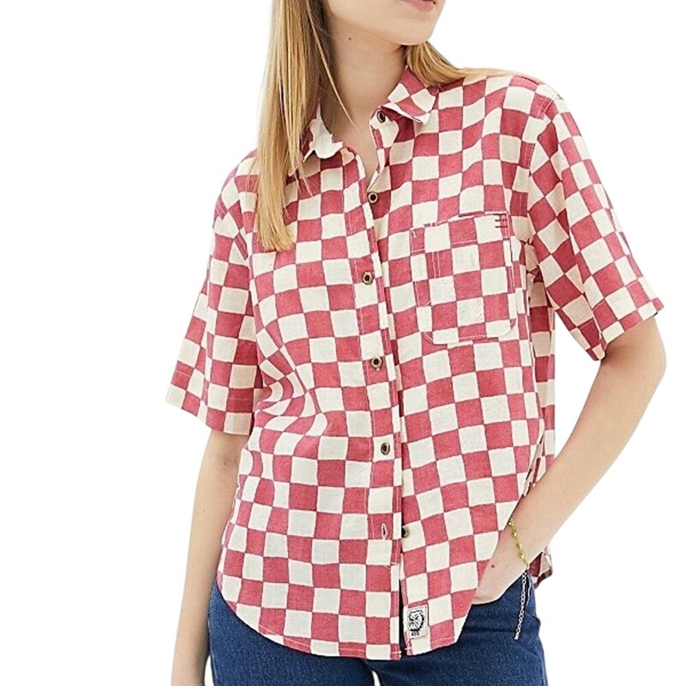Urban Outfitters BDG Women’s Red Check Dolly Linen Button Down Shirt Size S